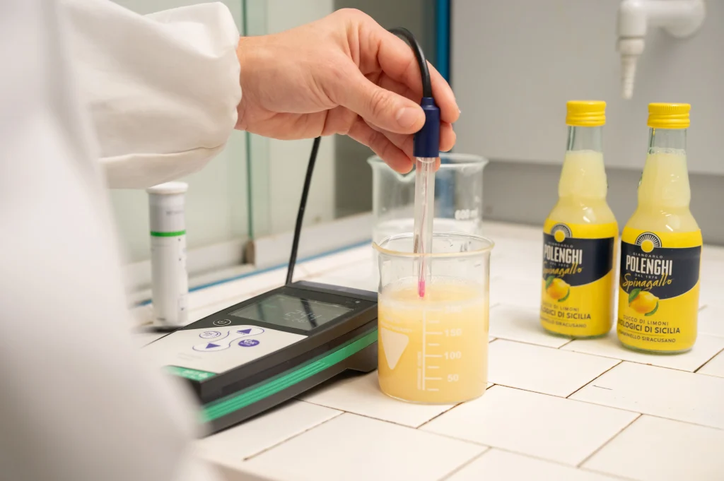 Laboratory analysis and quality control of Polenghi lemon juice to ensure food safety.